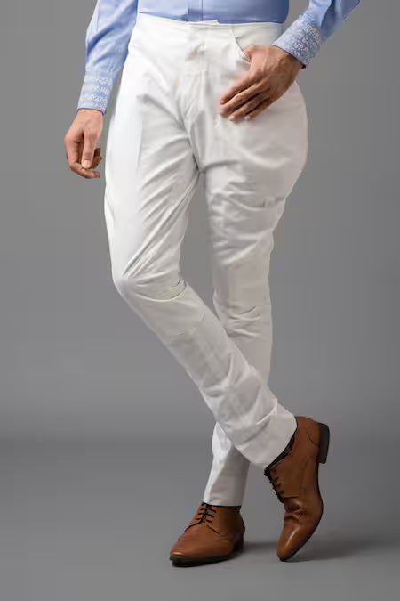 Raghavendra Rathore Jodhpur White Cotton Plain Porcelain Jodhpur Breeches