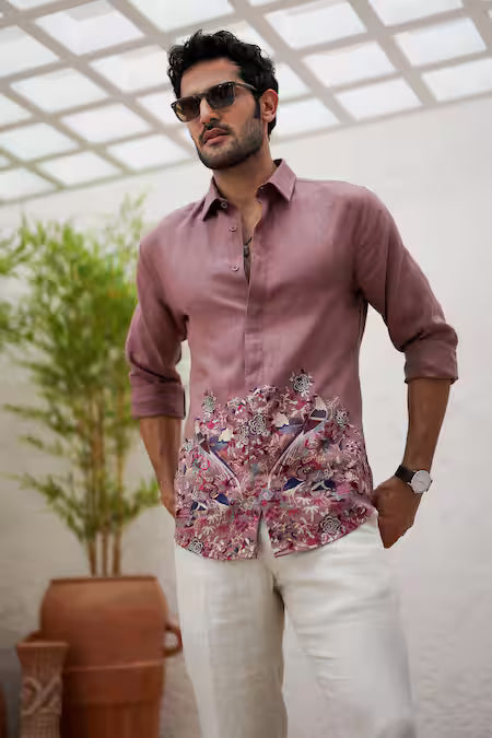 Asuka Multi Color Linen Embroidery Pure Botanical Shirt