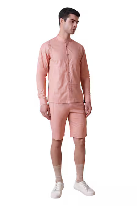 Lacquer Embassy Pink Cotton, Linen Epis Shirt