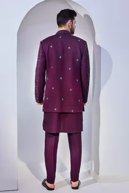 Chatenya Mittal Purple , Satin Sequins, Embroidery Gul Bloom Long Bundi Set