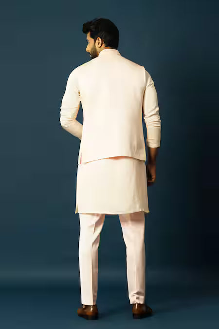 Yoseba Pink Linen, Satin Embroidery Abstract Nehru Jacket