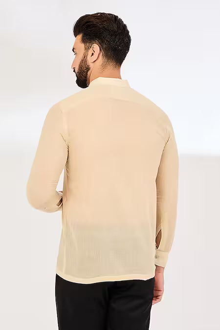 Vaani Beswal Beige Cotton Pleated Button Down Shirt