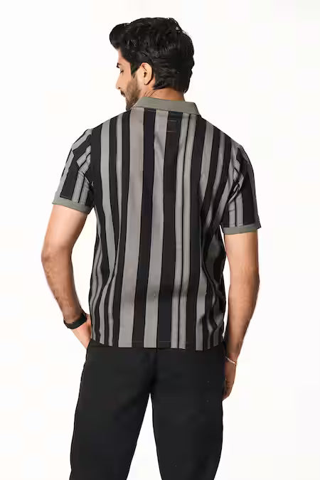 Terra Luna Gray Cotton Grey Tonal Striped Shirt