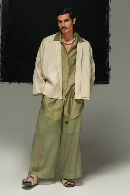 Urvashi Kaur Green Cotton Kota Flint Pant