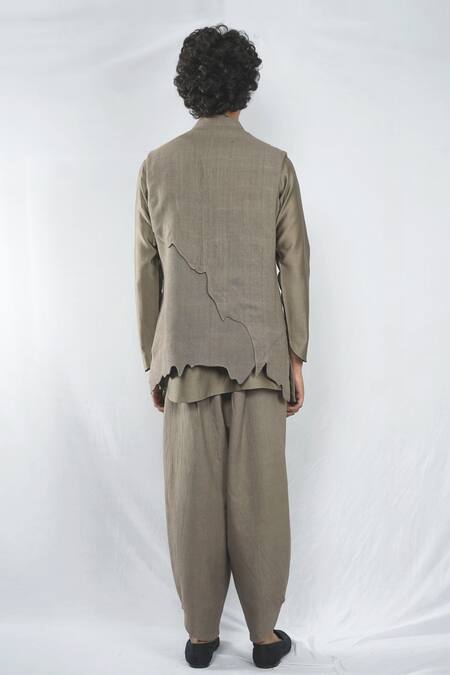 Antar Agni Green Handloom Cotton Wide Leg Wing Trouser