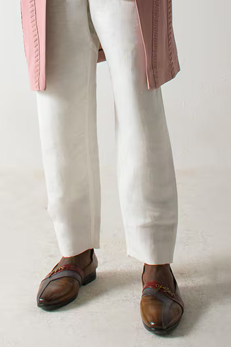 Jatin Malik Ivory Cotton, Linen Solid Trouser