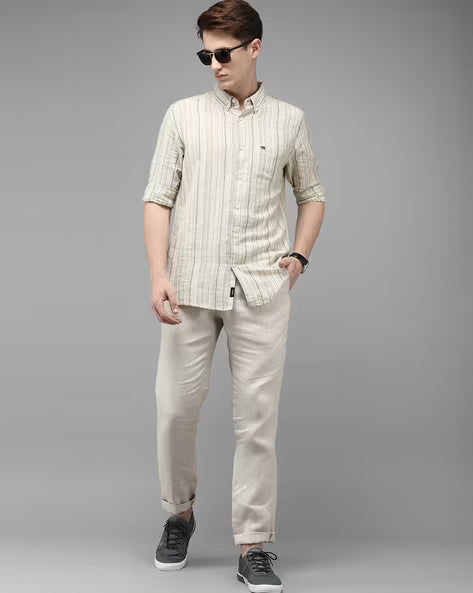 THE BEAR HOUSE Striped Slim Fit Shirt with Patch Pocket