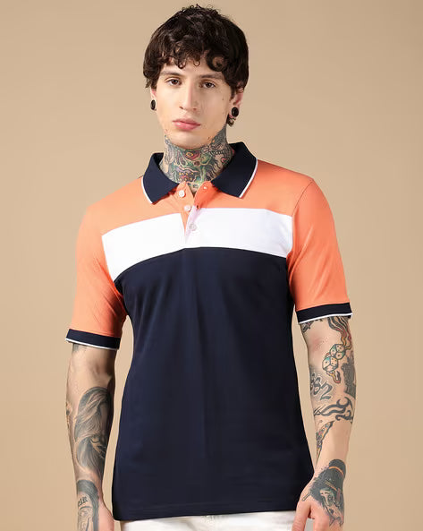 ALPHA TRIBE Men Cut and Sew Regular Fit Cotton Polo T-shirt