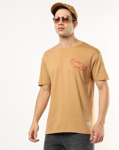 BUDA JEANS CO Men Typographic Print Loose Fit Crew-Neck T-Shirt