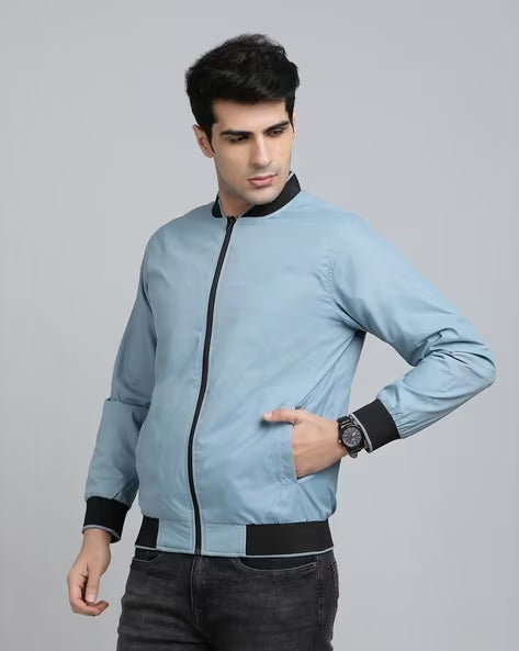 JADE BLUE Men Colourblock Slim Fit Bomber Jacket
