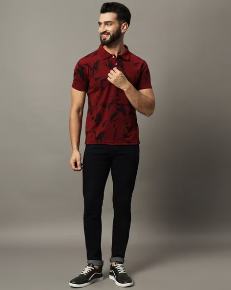 ALPHA TRIBE Men Printed Regular Fit Polo T-Shirt