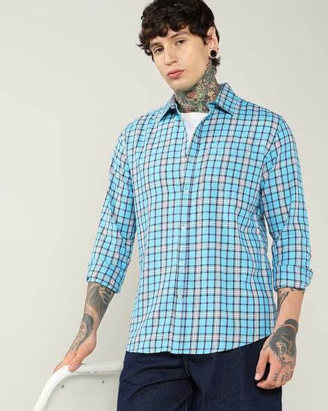 ALPHA TRIBE Men Checked Slim Fit Cotton Shirt