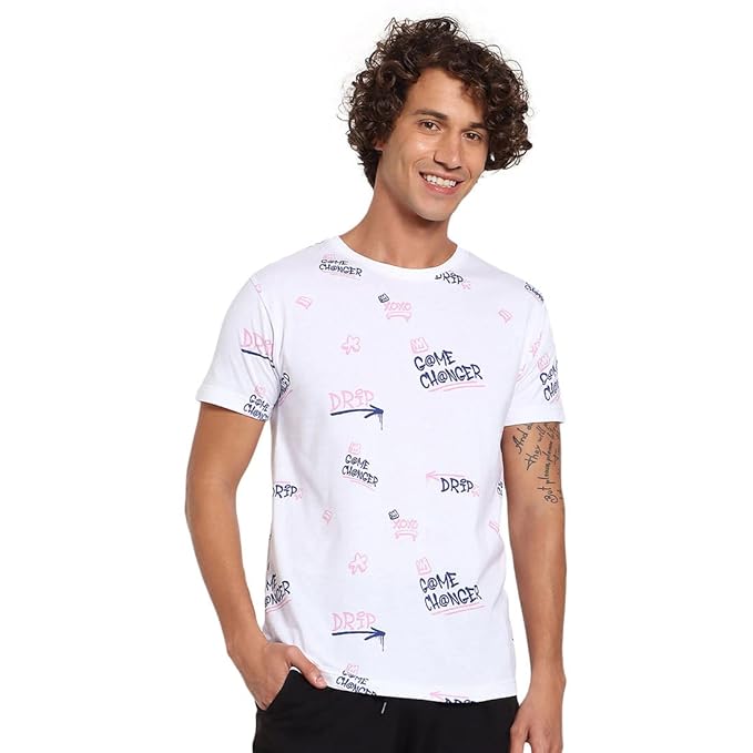 Bewakoof Men's Printed 100% Cotton T-Shirt - Regular Fit, Round Neck, Half Sleeves