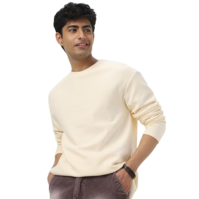 Urbano Fashion Men's Textured Round Neck Oversized Full Sleeve Cotton T-Shirt