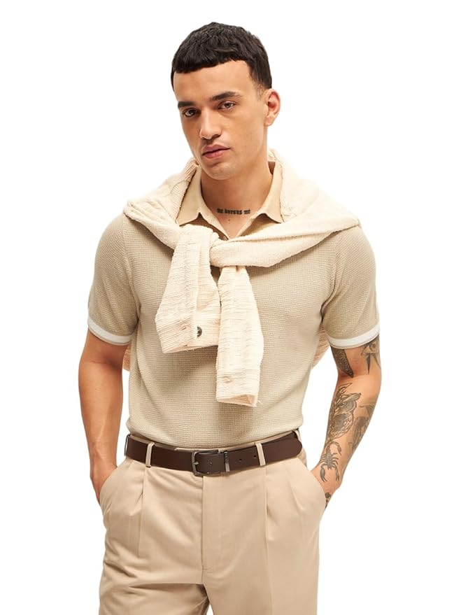 THE BEAR HOUSE Men's Solid Regular Fit Polo Shirt