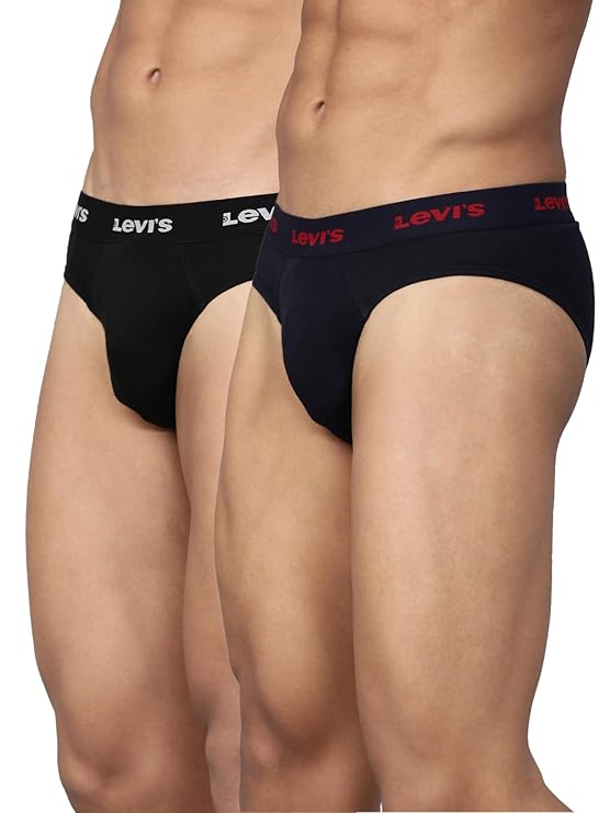 Levi's 009 Men's Pure Cotton Solid Brief - Mid Rise, Outer Elastic Waistband (Pack of 2)