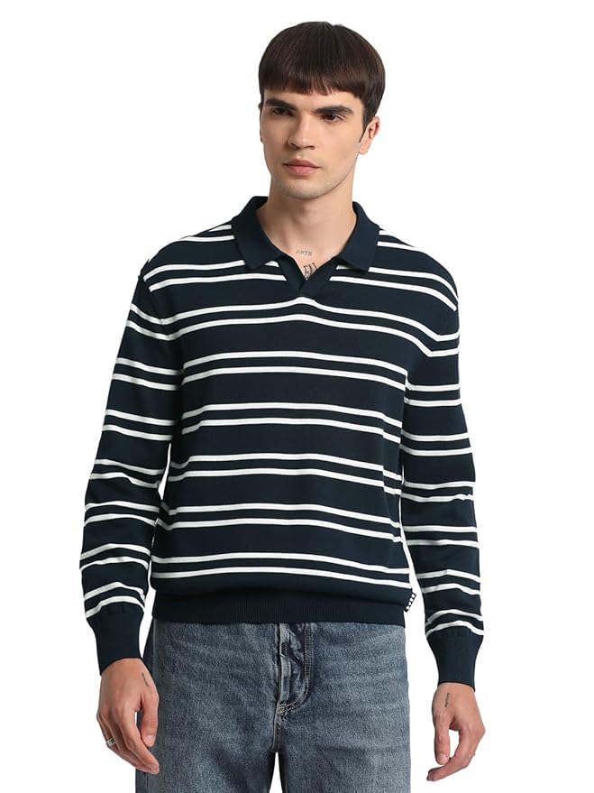 The Bear House Men's Striped Regular Fit Polo Shirt