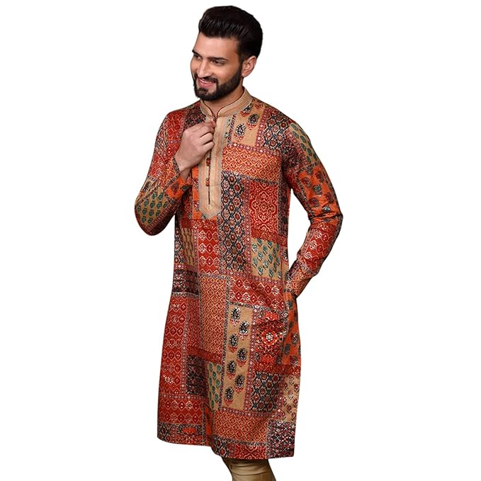KISAH Men’s Printed Cotton Blend Kurta – Traditional Ethnic Wear Kurta for Men for Weddings & Festivals - Fashion Apparels Multicolour