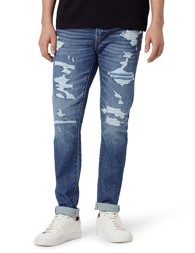 American Eagle Men Blue Airflex+ Ultrasoft Patched Skinny Jean