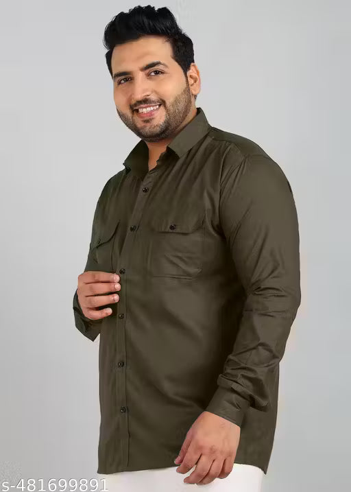 Big Size Plus Size Extra Large Designer Casual and Partywear Mehendi Cargo Double Pocket Shirt For Men 3xl 4xl 5xl 6xl