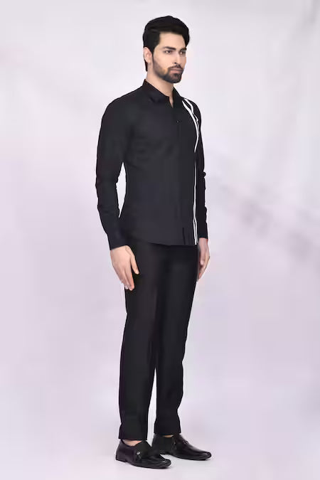 Arihant Rai Sinha Black Cotton Striped Shirt
