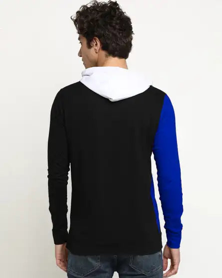 Hooded Neck Casual Men Cotton Fleece Blend Blue Sweater