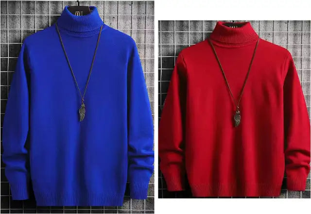 High Neck Lounge Wear Men Wool Blend Blue, Red Sweater