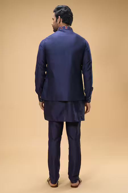 Spring Break  Blue Cotton, Silk Embroidery Gulbahar Bundi Kurta Set