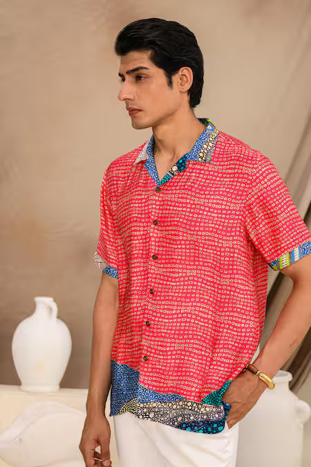 Juhi Bengani  Pink Silk Satin Printed Abstract Shirt