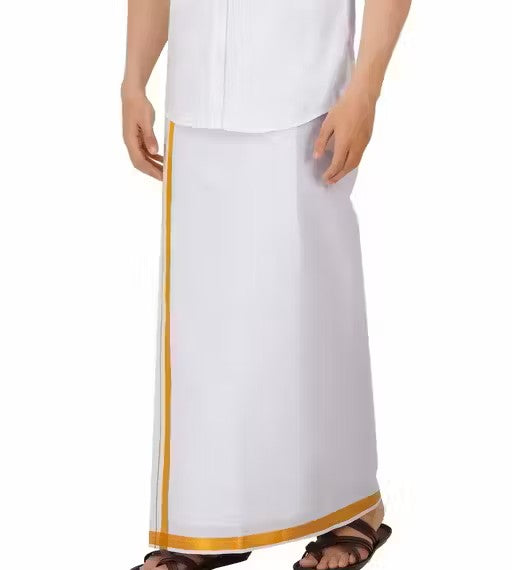 MENS UNSTITCHED GOLDEN BORDER 2 METER DHOTI