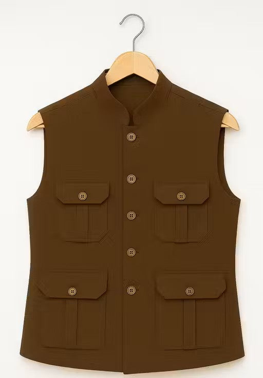 Men’s Brown Nehru Jacket for Wedding & Festive Wear | Stylish Sleeveless Modi Coat for Kurta Pajama