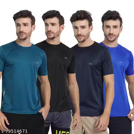 FTX (Pack of 4) Men's Solid Regular Round Multicolor Tshirts
