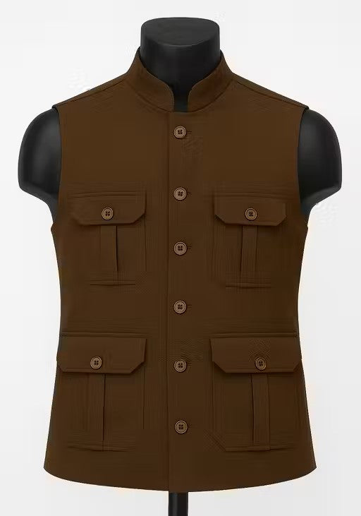 Men’s Brown Nehru Jacket for Wedding & Festive Wear | Stylish Sleeveless Modi Coat for Kurta Pajama
