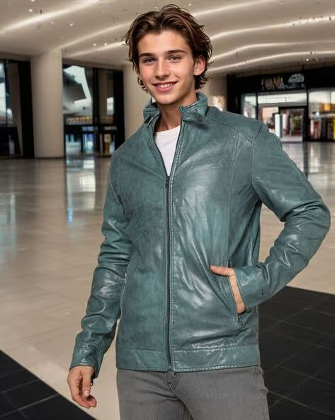 THE INDIAN GARAGE CO Slim Fit Biker Jacket with Zip Closure