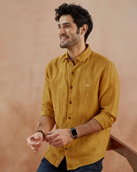 ANDAMEN Embroidered Logo Shirt with Spread Collar