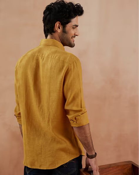 ANDAMEN Embroidered Logo Shirt with Spread Collar