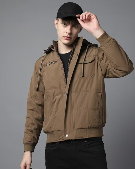 FORT COLLINS Men Regular Fit Bomber Jacket with Detachable Hood