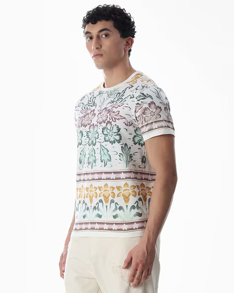 JACK & JONES Men Floral Print Regular Fit Round-Neck T-Shirt