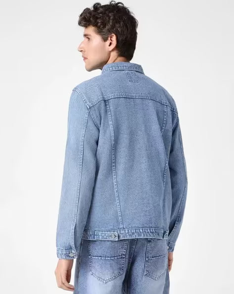 LINARIA Men Regular Fit Denim Jacket with Flap Pockets