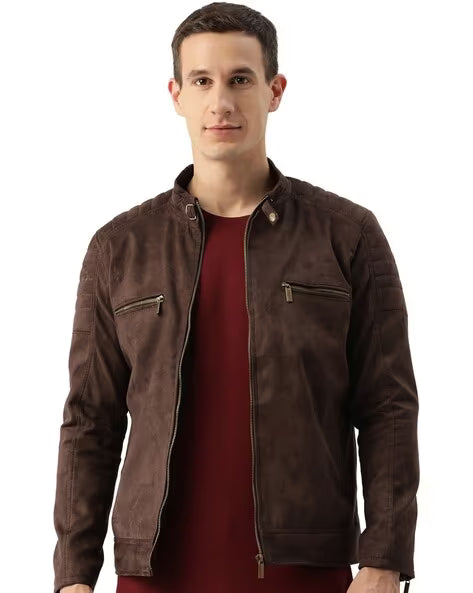 LEATHER RETAIL Men Regular Fit Zip-Front Biker Jacket
