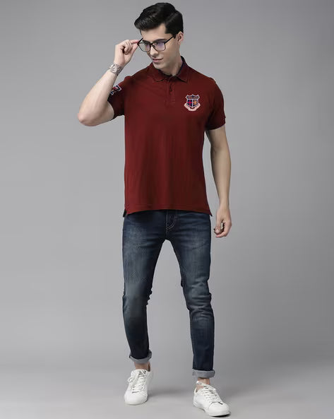 ALPHA TRIBE Men Embroidery Regular Fit Polo T-Shirt