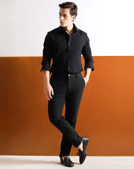 ALPHA TRIBE Men Regular Fit Spread-Collar Shirt