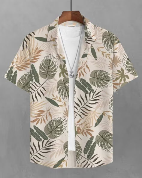 ALPHA TRIBE Men Tropical Print Regular Fit Shirt with Short Sleeves