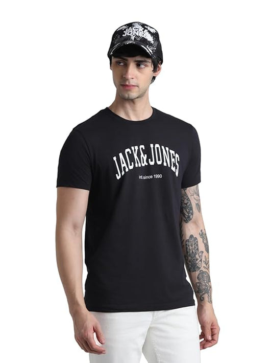 JACK & JONES Men's Cotton Letter Print Slim Fit T-Shirt