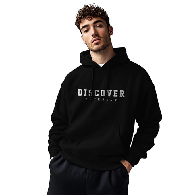 NOBERO Printed Hoodies for Man | 280 GSM Rich Cotton Fleece Hooded Full Sleeve Sweatshirt for Man | Stylish Casual Wear Winter Hoodies for Men