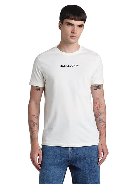 JACK & JONES Men's Cotton Solid Slim Fit T-Shirt