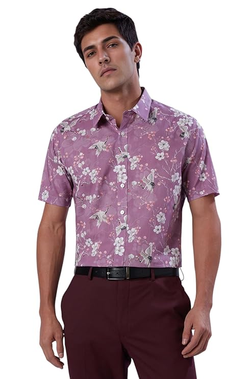 Louis Philippe Men's Printed Slim Fit Giza Cotton Formal Shirt