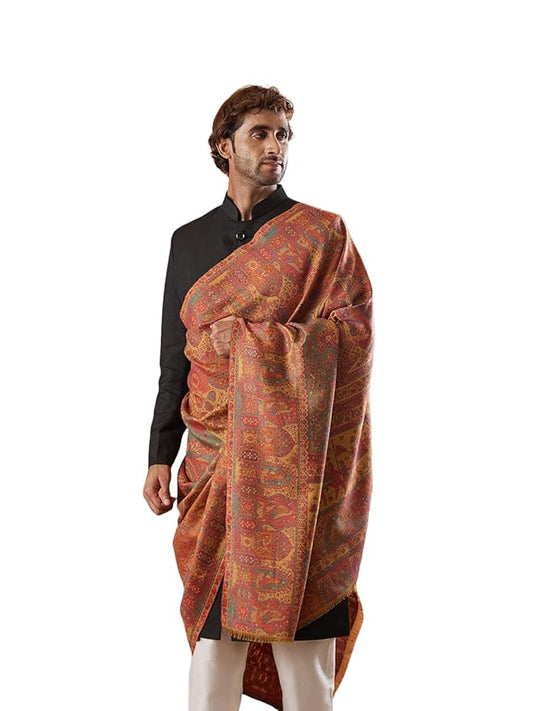 Pashmoda Men Shahi Mehfil Kaani Shawl, Authentic Kashmiri Luxury Pashmina Style Shawl, Stole, Full Gents Lohi, Size 40x80 Inches.