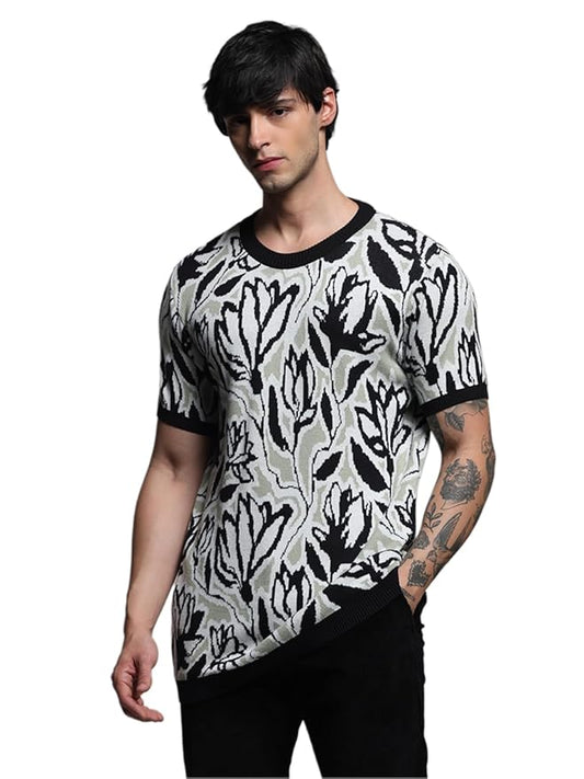 JACK & JONES Men Floral Printed Round Neck Cotton T-Shirt