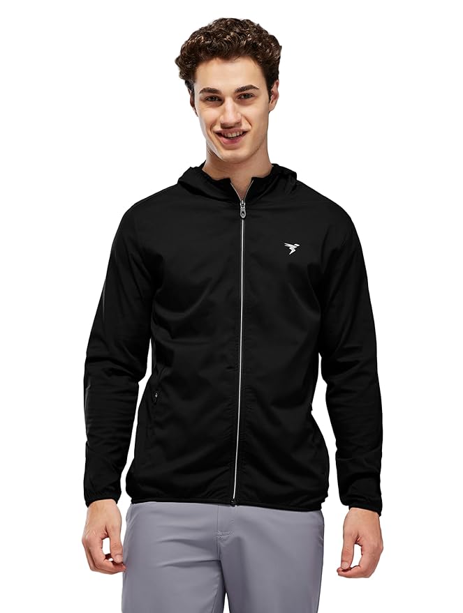 TECHNOSPORT Men's Polyester Regular Slim Fit Solid Hooded Jacket